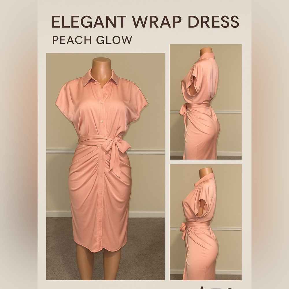 Elegant Satin Wrap Dress in Peach